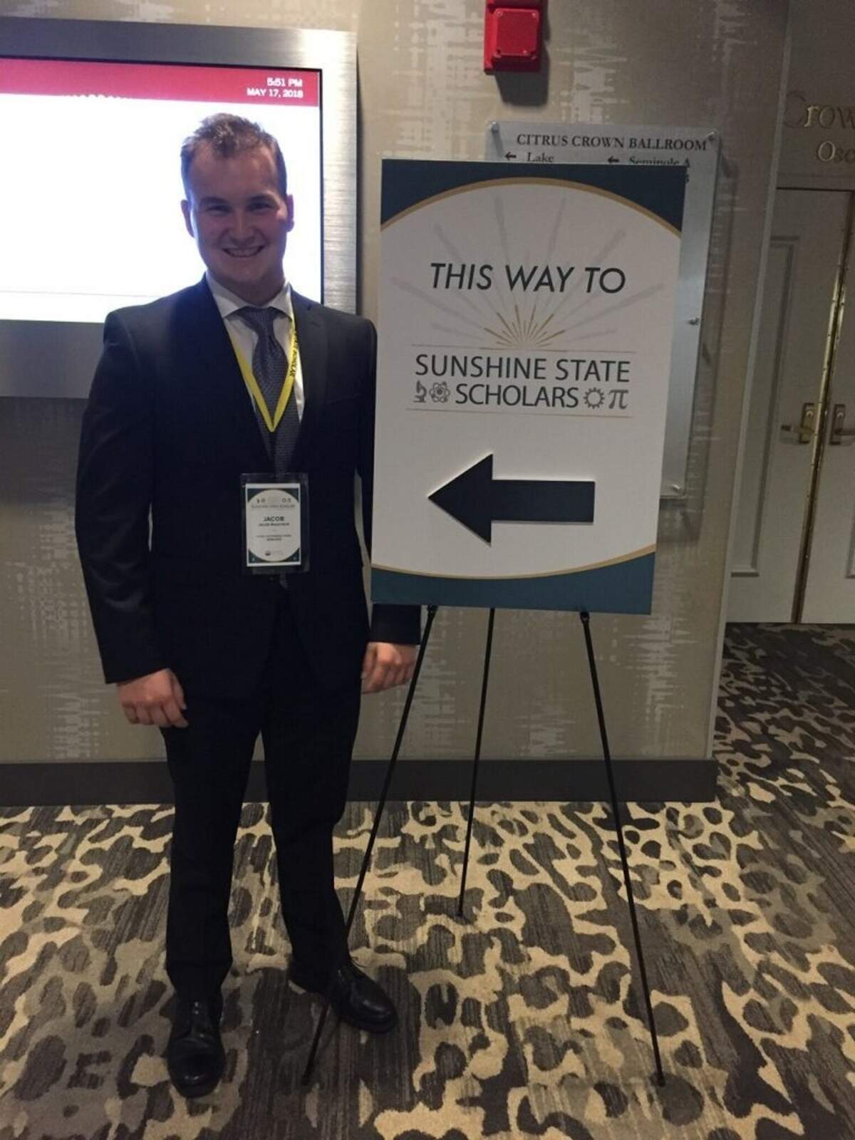 Jacob Rosenfeld of the School for Advanced Studies recently was named a Sunshine State Scholar for his science, technology, engineering, and math skills and his community service projects in Miami Beach. He was honored during a ceremony in Orlando at the Hilton Doubletree Hotel.