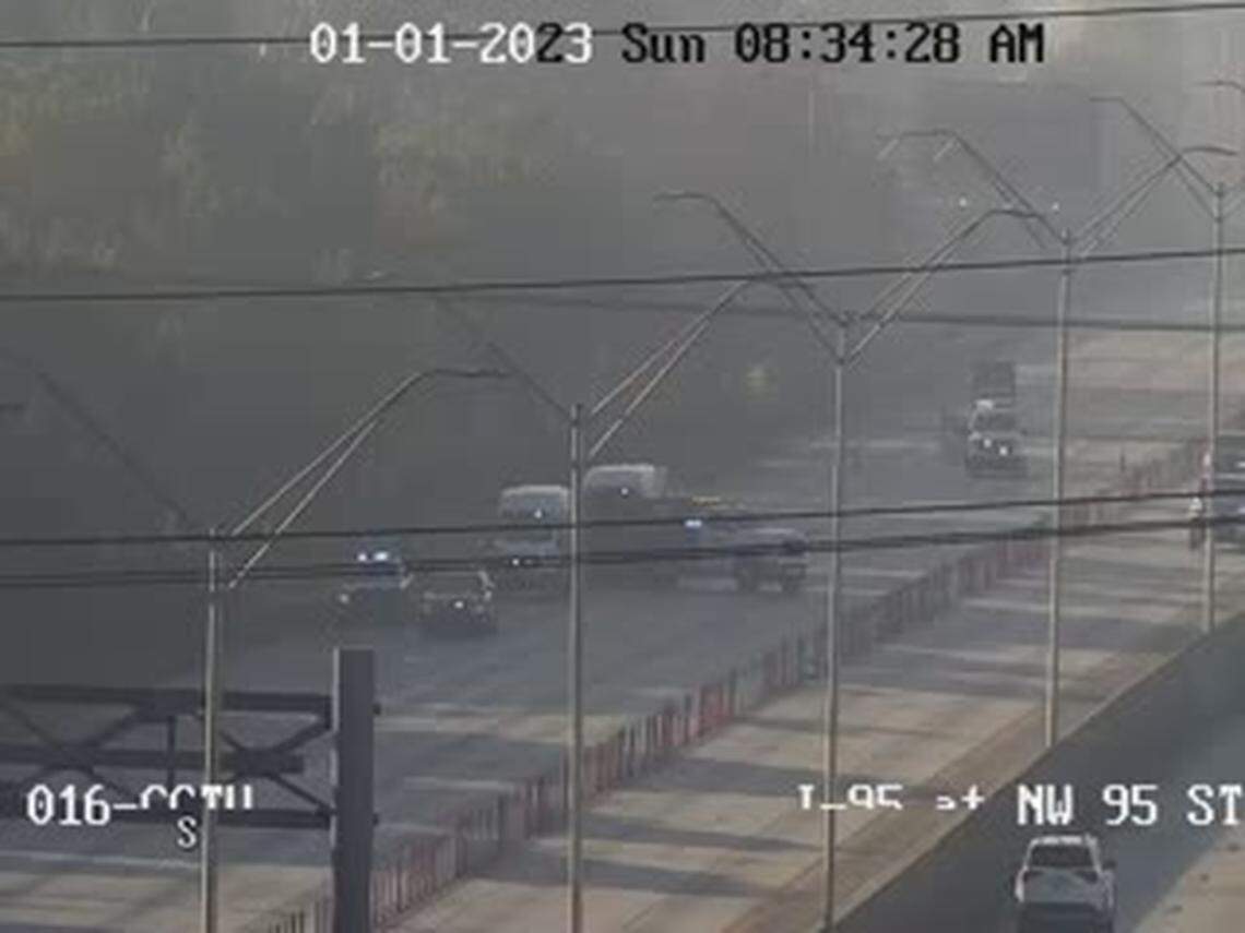 The northbound I-95 crash site as viewed from the traffic cameras.