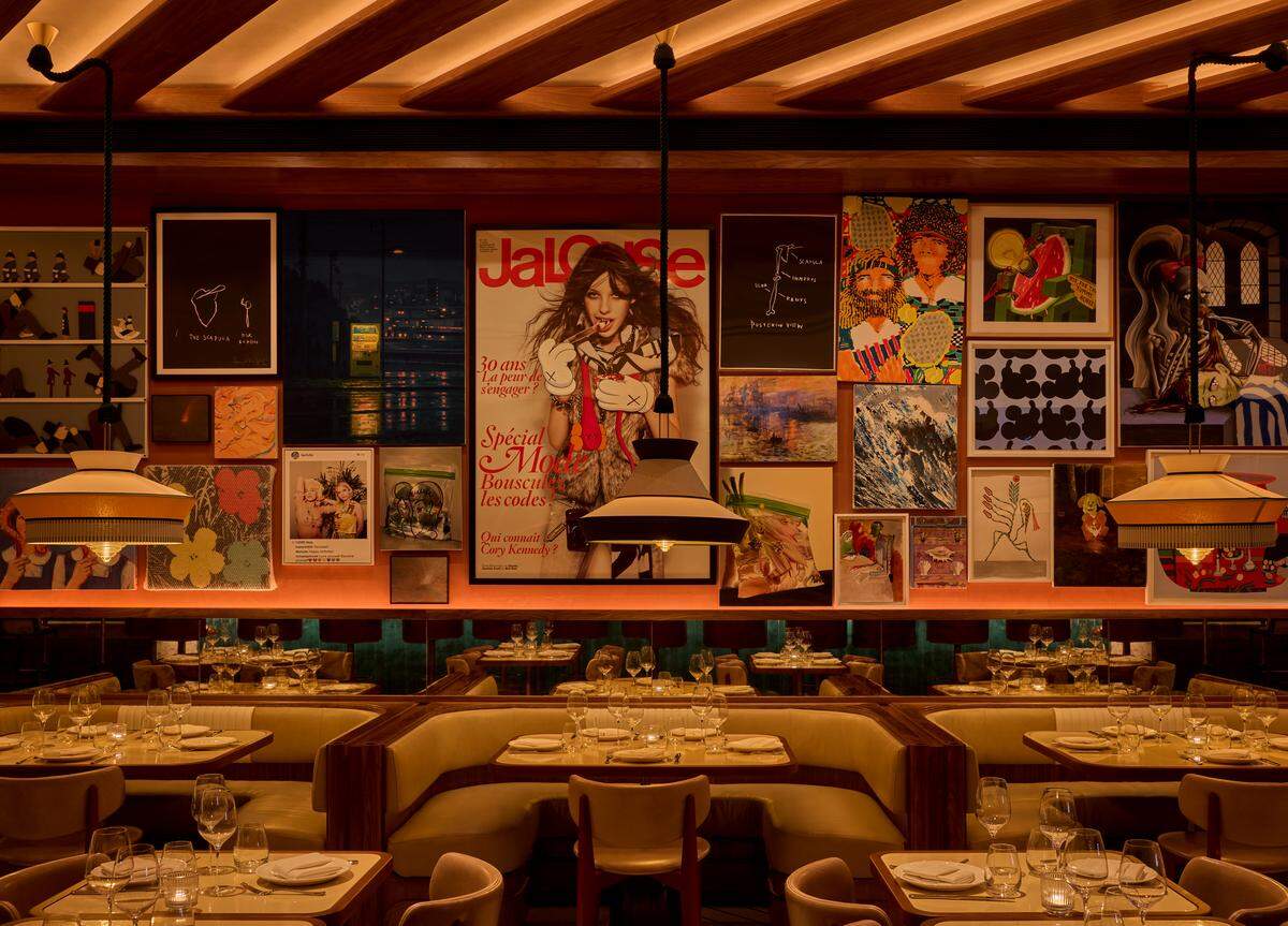 The dining room at Le Specialità in Miami with some of its eclectic art.