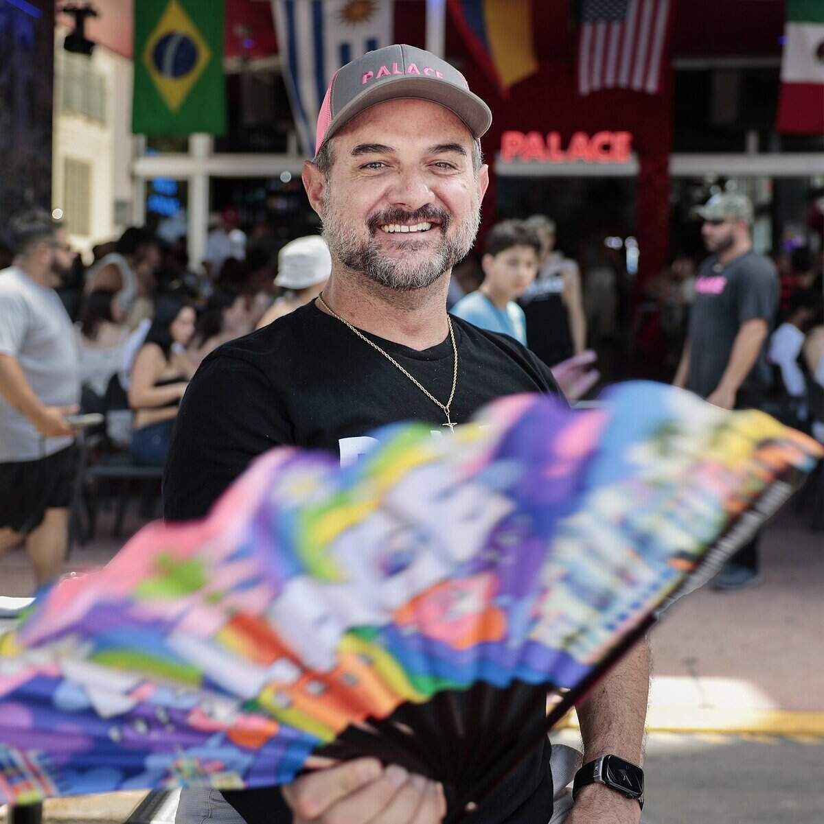 AJ Prasaguet, general manager of the Palace, is photographed at the LGBTQ-friendly bar and restaurant in Miami Beach, known for its high-energy weekend drag brunches featuring choreographed dances, lip-syncs and audience participation. The photo was taken on Sunday, June 28, 2026, in Miami Beach, Fla..