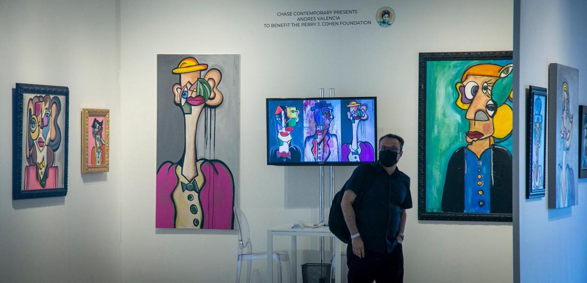 The Andres Valencia space inside the Art Miami tent, One Herald Plaza.