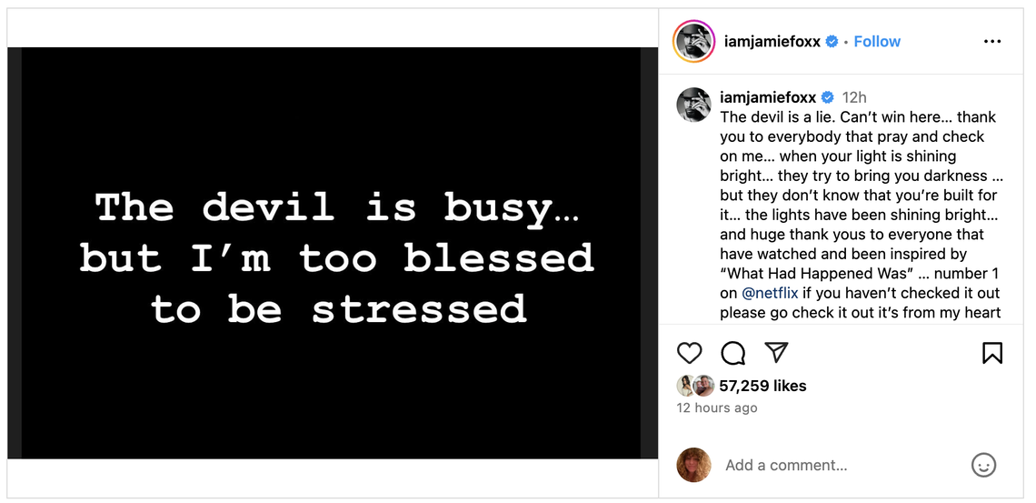 Jamie Foxx shares a statement after he’s injured during altercation.