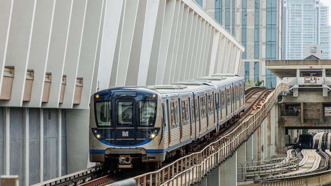 A train approaches the Overtown Metrorail station platform in Miami on Friday, Oct. 27, 2023.