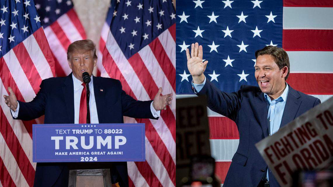 Former President Donald Trump, left, and Florida Gov. Ron DeSantis, right