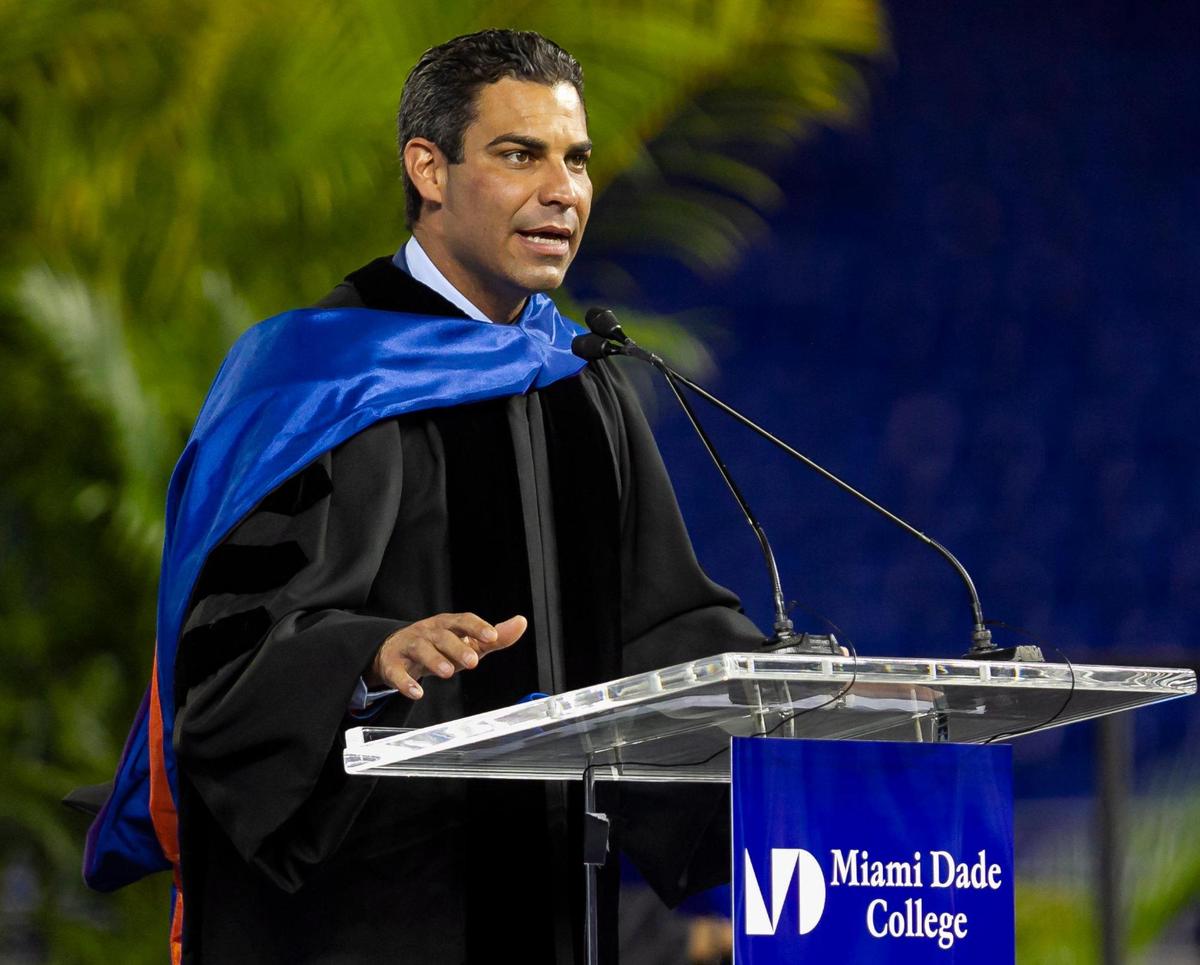 City of Miami Mayor Francis Suarez, one of the keynote speakers at the Miami Dade College graduation ceremony, told graduates: “Miami is now the place to be for capital, tech, ideas and innovation.” The college hosted three graduation ceremonies for its different campuses Saturday, May 1, 2021, at loanDepot park in Miami, Florida.
