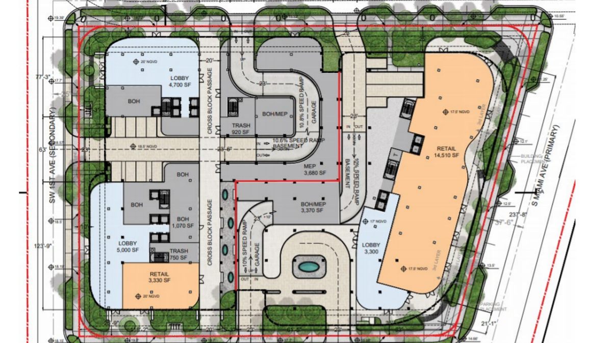 Mast Capital submitted this map to the city of Miami for its project in Brickell.