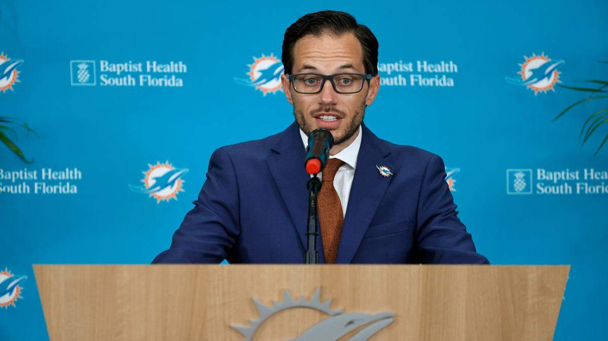 New Miami Dolphins head coach Mike McDaniel speaks at his introductory press conference at Baptist Health Training Complex in Hard Rock Stadium on Thursday, February 10, 2022 in Miami Gardens, Florida.