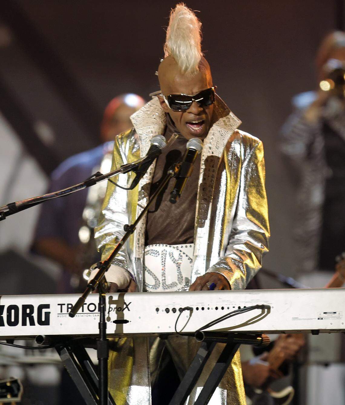 Sly Stone from the group Sly and the Family Stone performs at the Grammy Awards on Feb. 8, 2006, in Los Angeles.