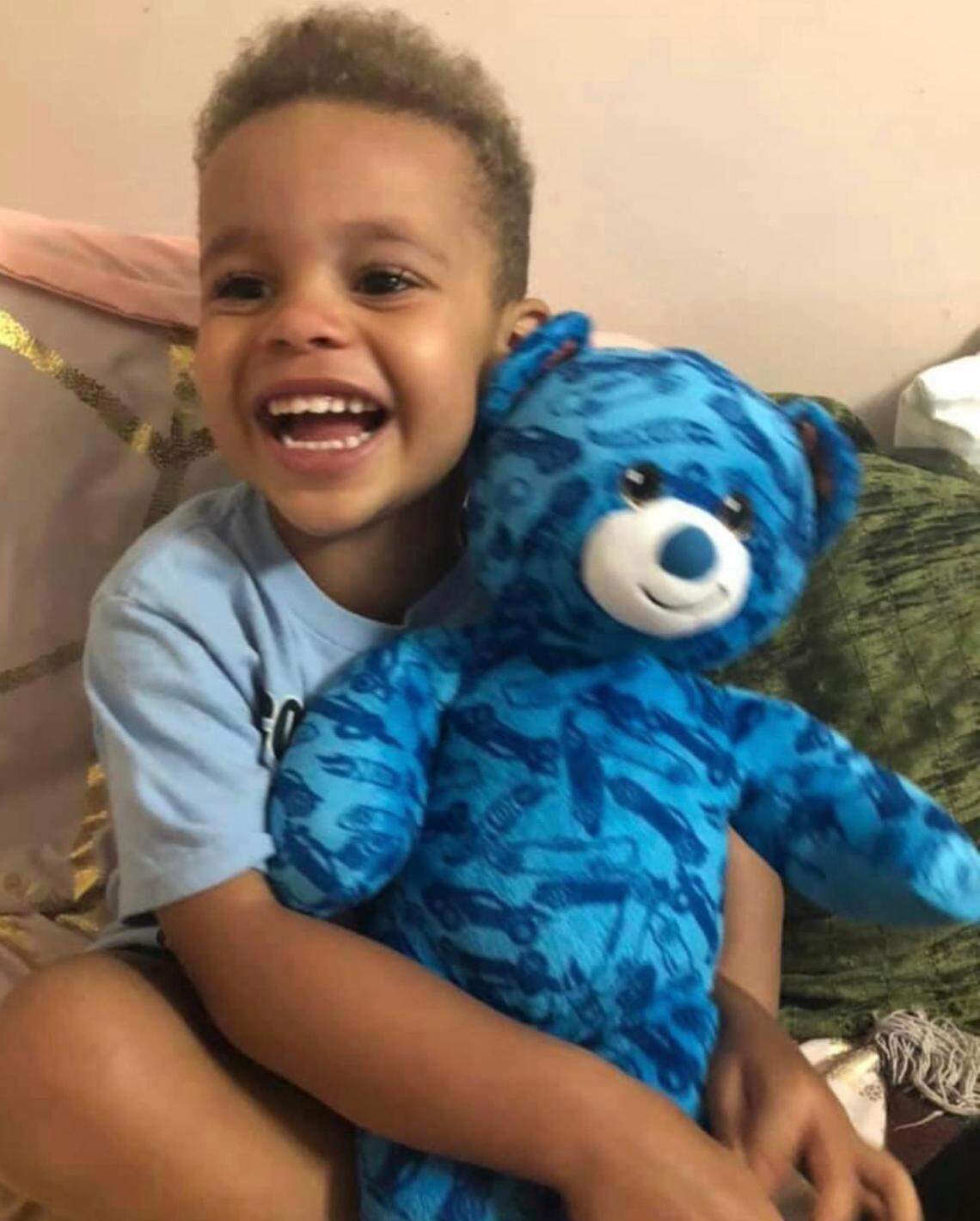 A photo of Taylor Bishop holding his bear Chevy. Bishop, 4, was killed last year when a plane crashed into an SUV in Pembroke Pines.
