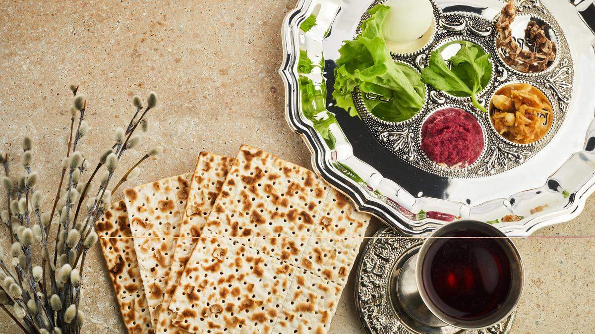 Passover Seder plate with traditional food.