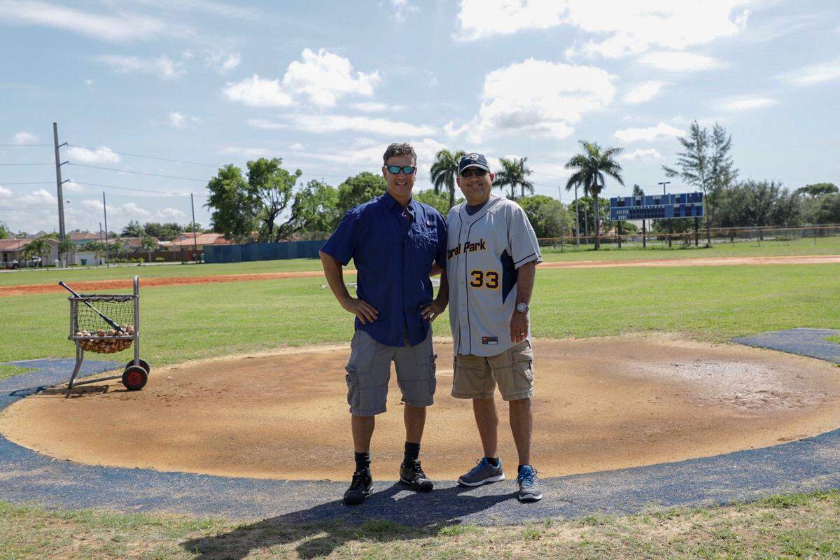 Jorge Diaz, who was Coral Park's catcher in 1978, and Manny Fernandez, the school's second baseman.