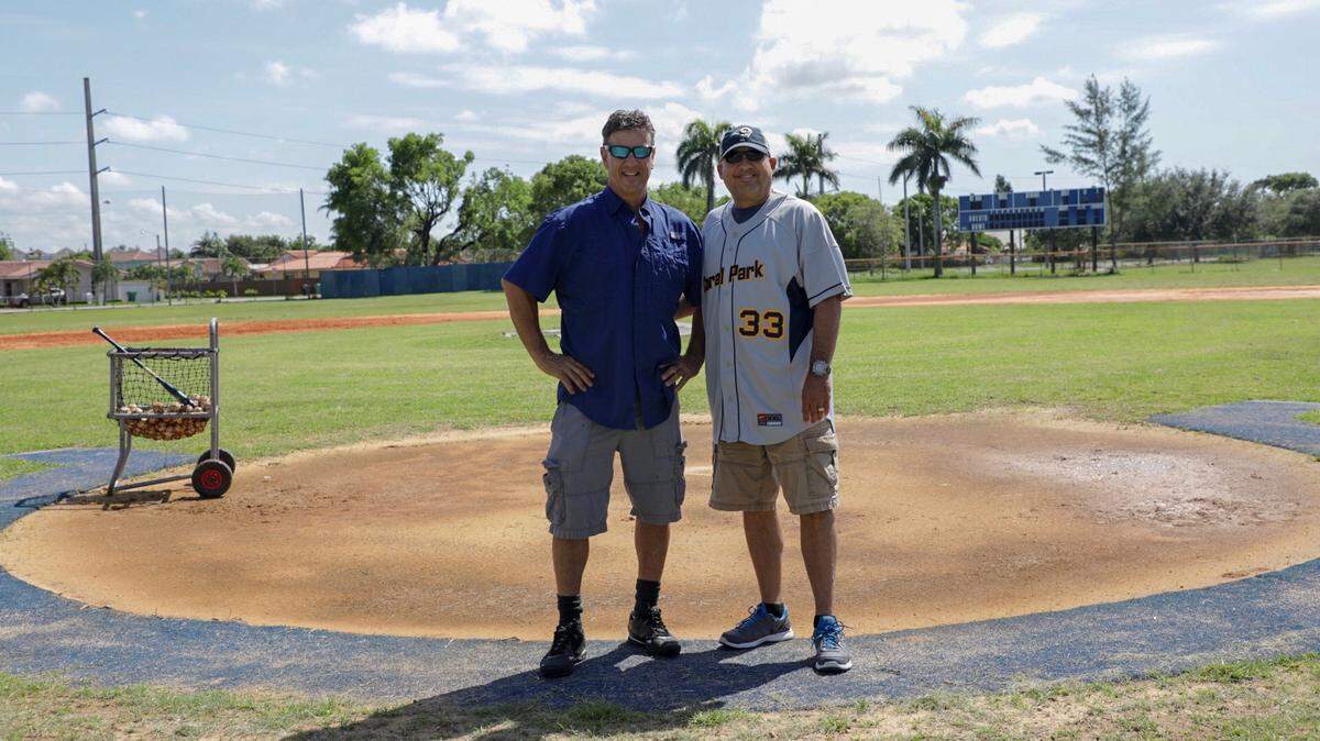 Jorge Diaz, who was Coral Park's catcher in 1978, and Manny Fernandez, the school's second baseman.