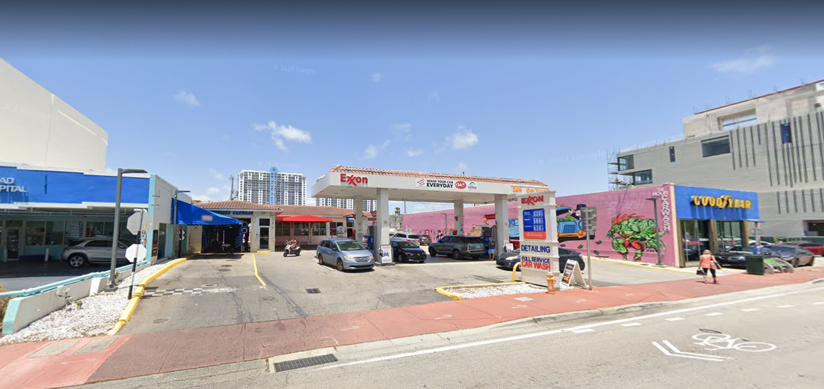 Bal Harbour-based Arkadia Property Group plans to convert this 25-year-old Exxon station site at 1840 Alton Road into a five-story office building by 2025.