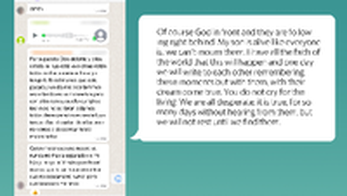 Translated WhatsApp message screenshots from family members who are looking for their loved ones after they went missing during migrant boat journeys from Cuba to the United States.