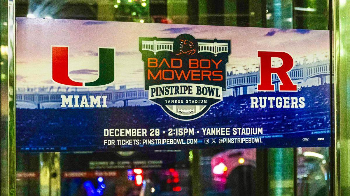 The Miami Hurricanes, now in New York City, will meet Rutgers at 2:15 p.m. Thursday, Dec. 28, 2023 in the Bad Boy Mowers Pinstripe Bowl.