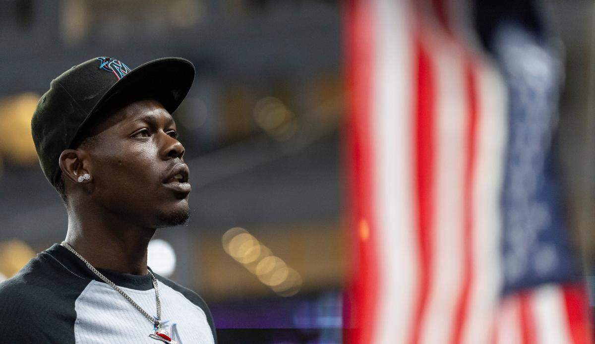 Miami Marlins center fielder Jazz Chisholm Jr. (2) is seen in the dugout during the sixth inning of an MLB game against the St. Louis Cardinals at loanDepot park on Monday, June 19, 2023, in Miami, Fla.