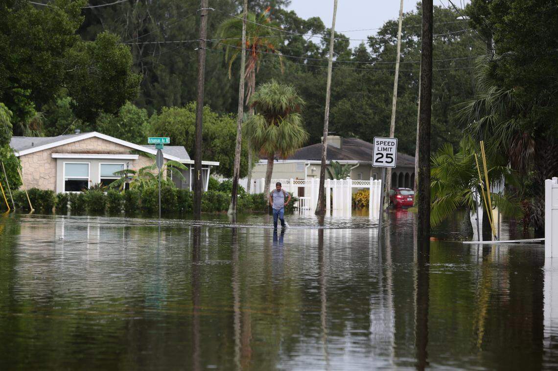 The Shore Acres neighborhood in St. Petersburg saw high water and road closures following Hurricane Idalia in August 2023. As a well-known floody neighborhood, it could be part of a vanguard of homes where prices suffer from repeated floods.