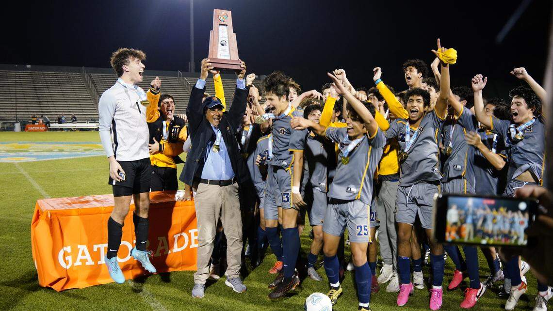 Belen Jesuit’s boys soccer team celebrated back-to-back state championships after beating Panama City Arnold 1-0 on Saturday night at Spec Martin Stadium in DeLand.