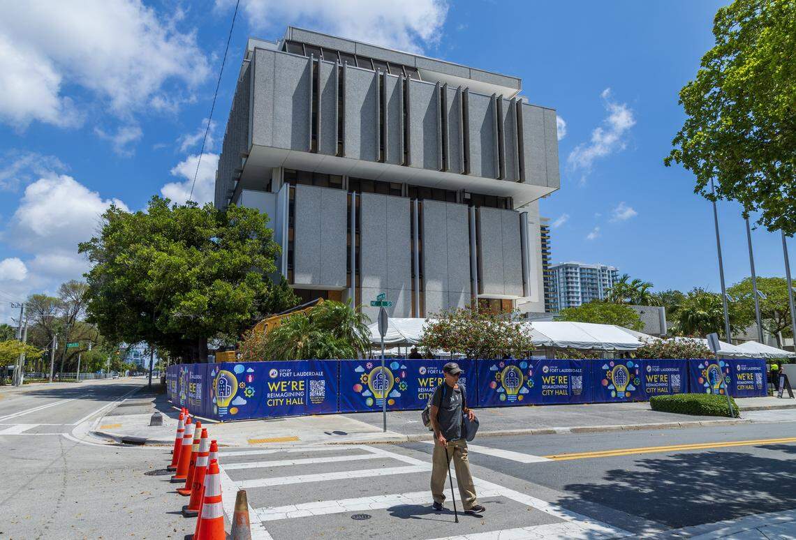 The now-closed Fort Lauderdale City Hall building located at 100 N Andrews Ave. The building was damaged by flooding in 2023.