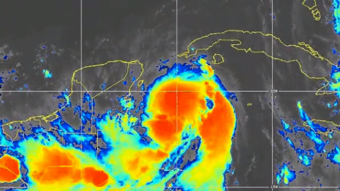 Satellite imagery captured tropical storm Idalia as it was moving toward Western Cuba on Monday morning.