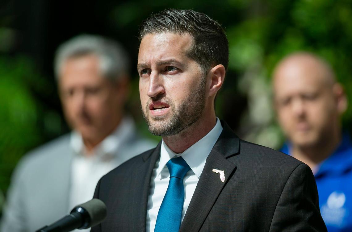 Florida Chief Resilience Officer Wes Brooks speaks during a press conference at Vizcaya Museum & Gardens in Miami on Tuesday, Feb. 1, 2022. Gov. Ron DeSantis announced $404 million in climate change preparation funds.
