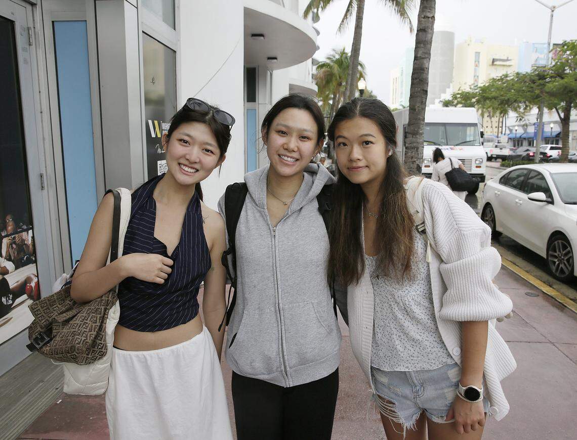Emory University, GA students (from the left) Hazel Park, Haylie Li and Nicole Zhou pose for the picture while on spring break in Florida on Friday, March 13, 2026 in Miami Beach . Andrew Uloza / for Miami Herald