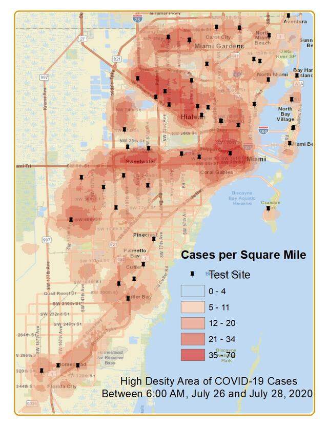 The Florida Department of Health has provided Miami-Dade County with so-called heat maps showing areas with high numbers of COVID-19 cases.