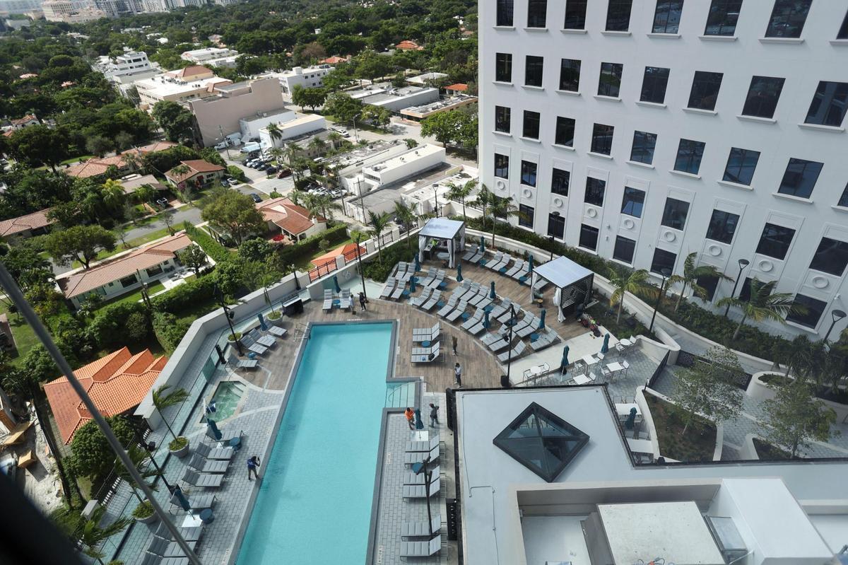 The view from a guest room at the Loews hotel in Coral Gables as workers prepare for opening day on Thursday, Nov. 3, 2022.