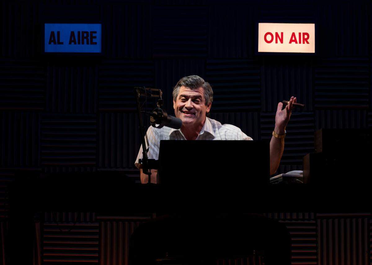 Rene Granado plays a rightwing shock jock against immigration in “English Only,” the new world premiere at Miami New Drama through Feb. 22.