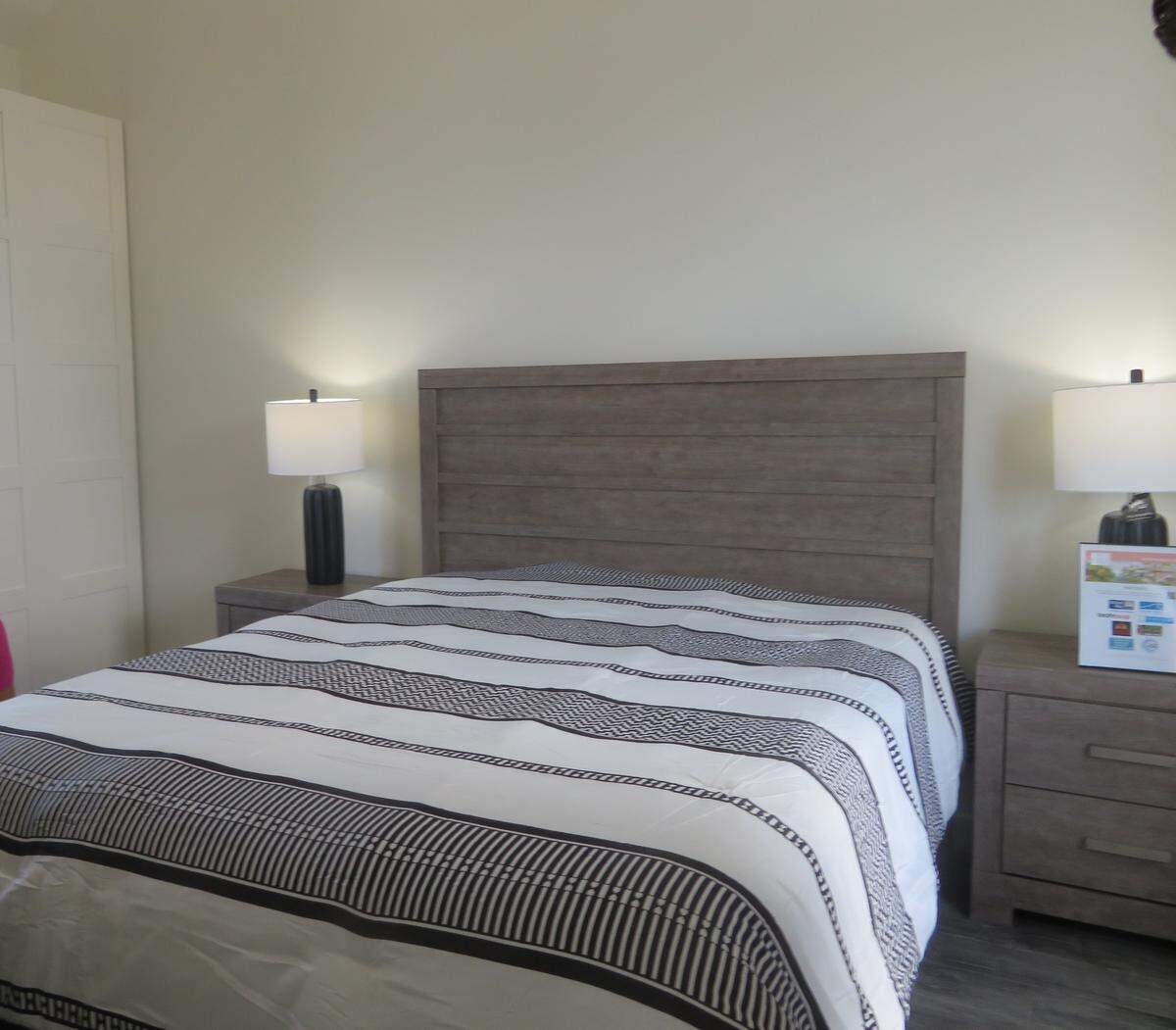 The main bedroom inside the Keys Cottage, the first of nine planned “Keys Cottages, ”  in Big PIne Key. The homes are designed as affordable housing to be built after Hurricane Irma.