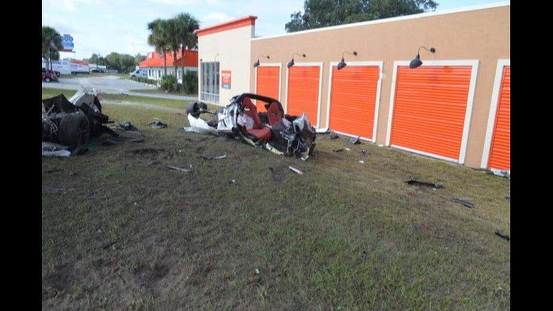 The driver of a Chevrolet Corvette was seriously injured when a street-racing crash ripped the vehicle apart, the Florida Highway Patrol said.