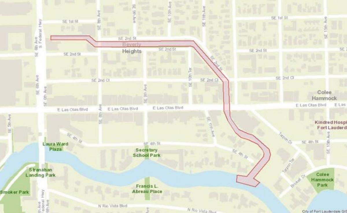 The area of the precauationary water activity issued Sunday morning by the City of Fort Lauderdale.