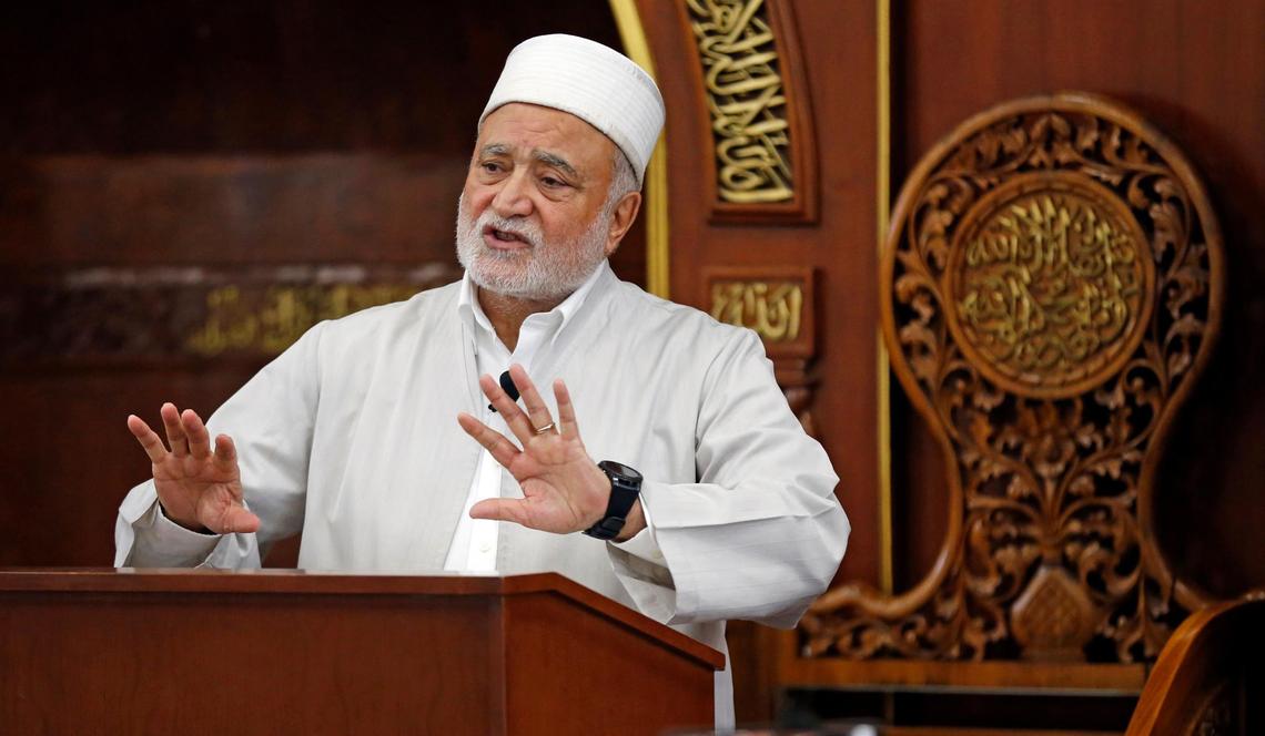 Imam Abdul Hamid Samra leads a service at the Islamic Center of Greater Miami in Miami Gardens on Friday, May 3, 2019.