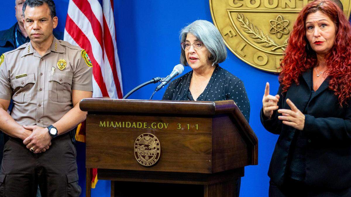 Miami-Dade County Mayor Daniella Levine Cava, center, said the county is reopening its rental assistance program and offering a number of other programs to assist renters at risk of eviction once the CDC moratorium ends.