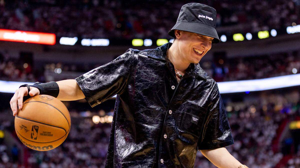 Miami Heat shooting guard Tyler Herro (14) dribbles the ball during the first half of Game 3 of the NBA Eastern Conference Finals series against the Boston Celtics at Kaseya Center in Miami, Florida, on May 21, 2023.