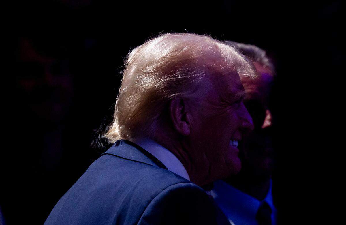 President Donald Trump attends UFC 314 at the Kaseya Center on Saturday, April 12, 2025, in downtown Miami, Fla.
