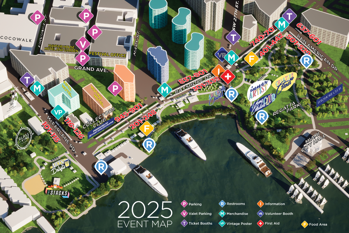 The 2025 Coconut Grove Arts Festival events map. The event runs Feb. 15-17, 2025.
