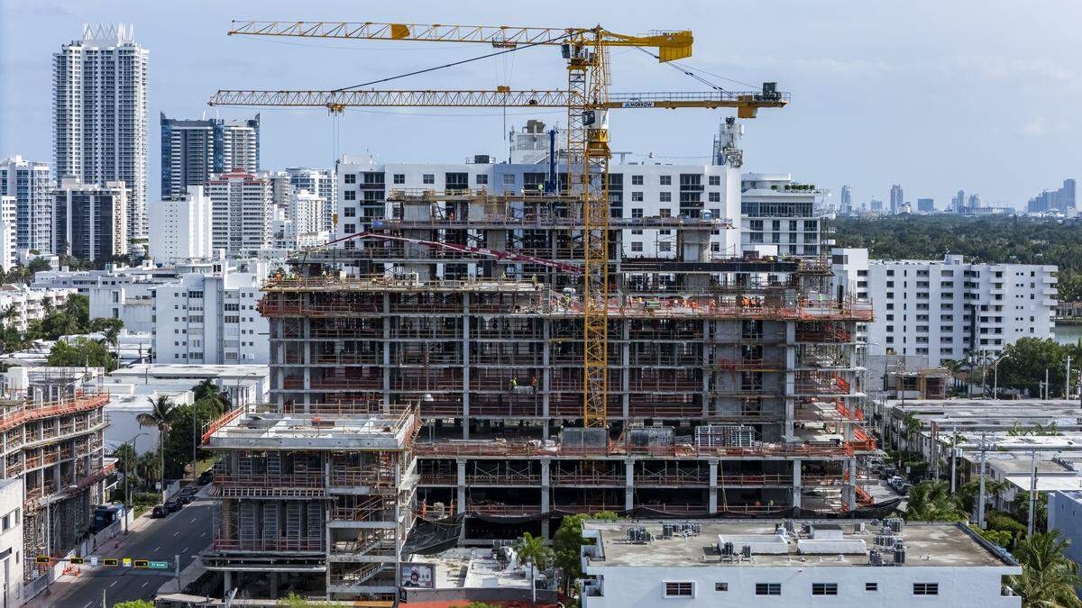 Aerial view of the construction development at 71 NoBe in North Beach on Tuesday, May 5, 2026, in Miami Beach, Fla.
