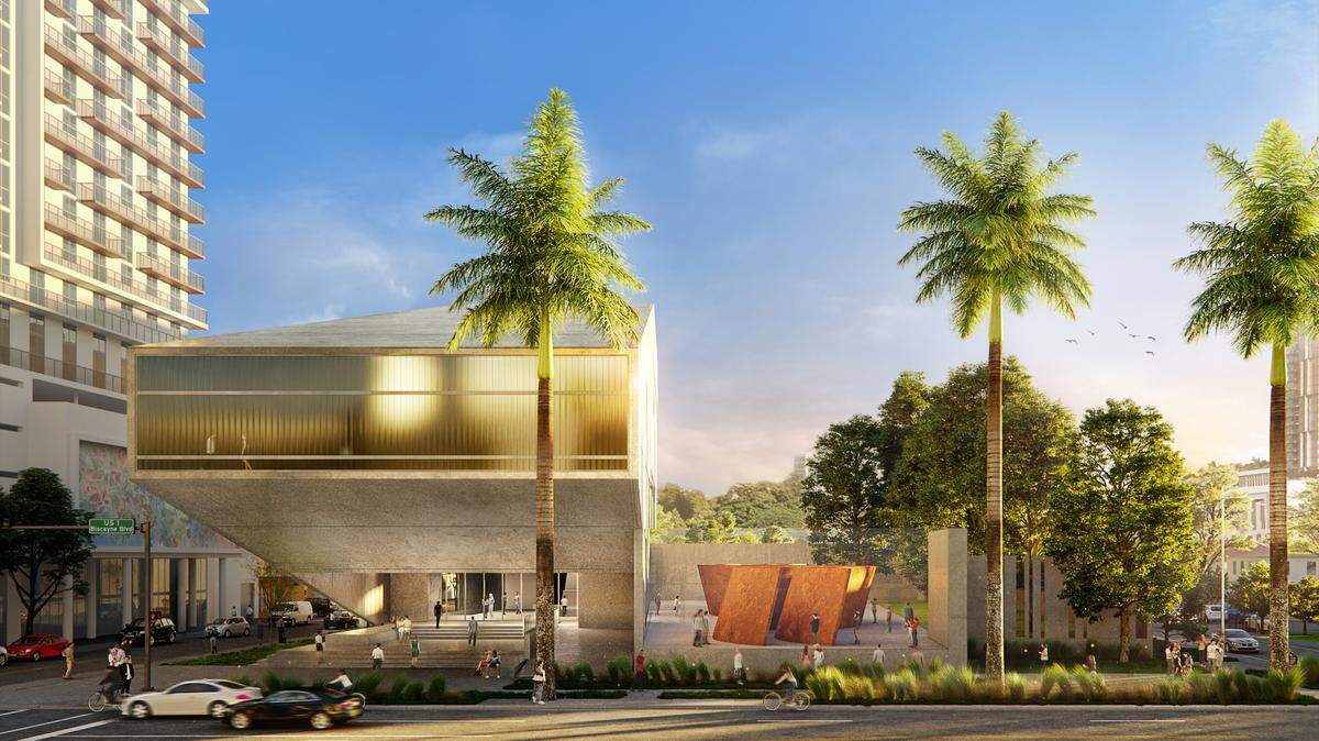Rendering of Berkowitz Contemporary Foundation from  Biscayne Boulevard and 26th street. Miami’s Rene Gonzalez Architects was commissioned to create the design for the art space that will house two massive sculptures and other artworks.