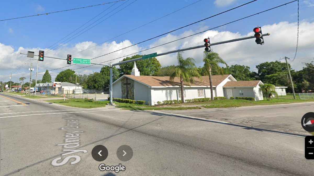 The motorcycle was idling at a red light at this intersection when the crash occurred, officials say.