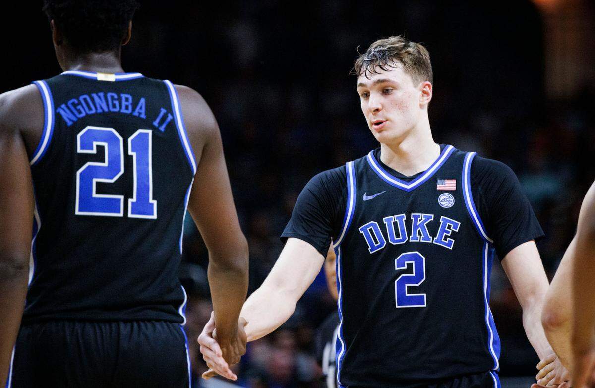 Duke’s Cooper Flagg (2) was the top-ranked high school basketball recruit in the 2024 class. Flagg is averaging 18.9 points and 7.5 rebounds this season as a freshman star at Duke.