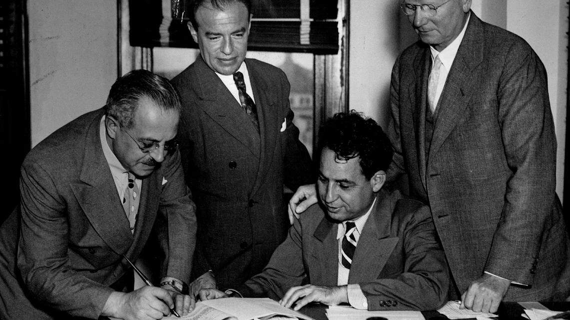 Left to Right: Cartoon kings Max Fleischer and Dave Fleischer, along with Abe Aronovitz and John H. Ware.