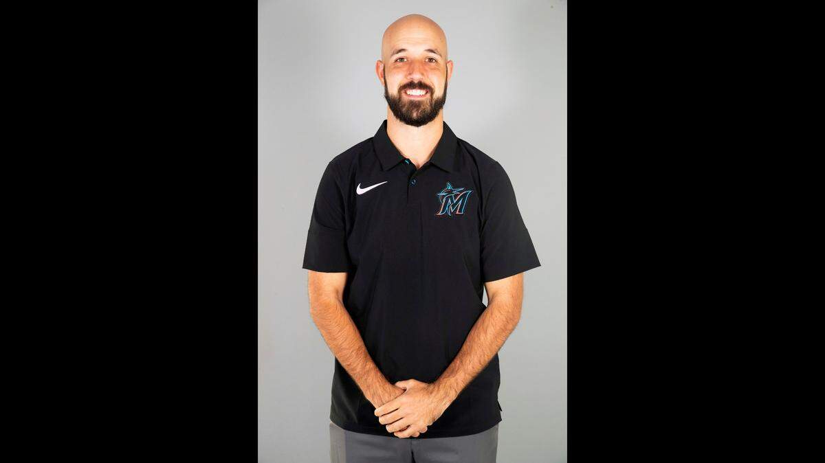 Mar 1, 2021; Jupiter, FL, USA; Miami Marlins Austin Lamkey poses during media day at Roger Dean Chevrolet Stadium. Mandatory Credit: MLB photos via USA TODAY Sports