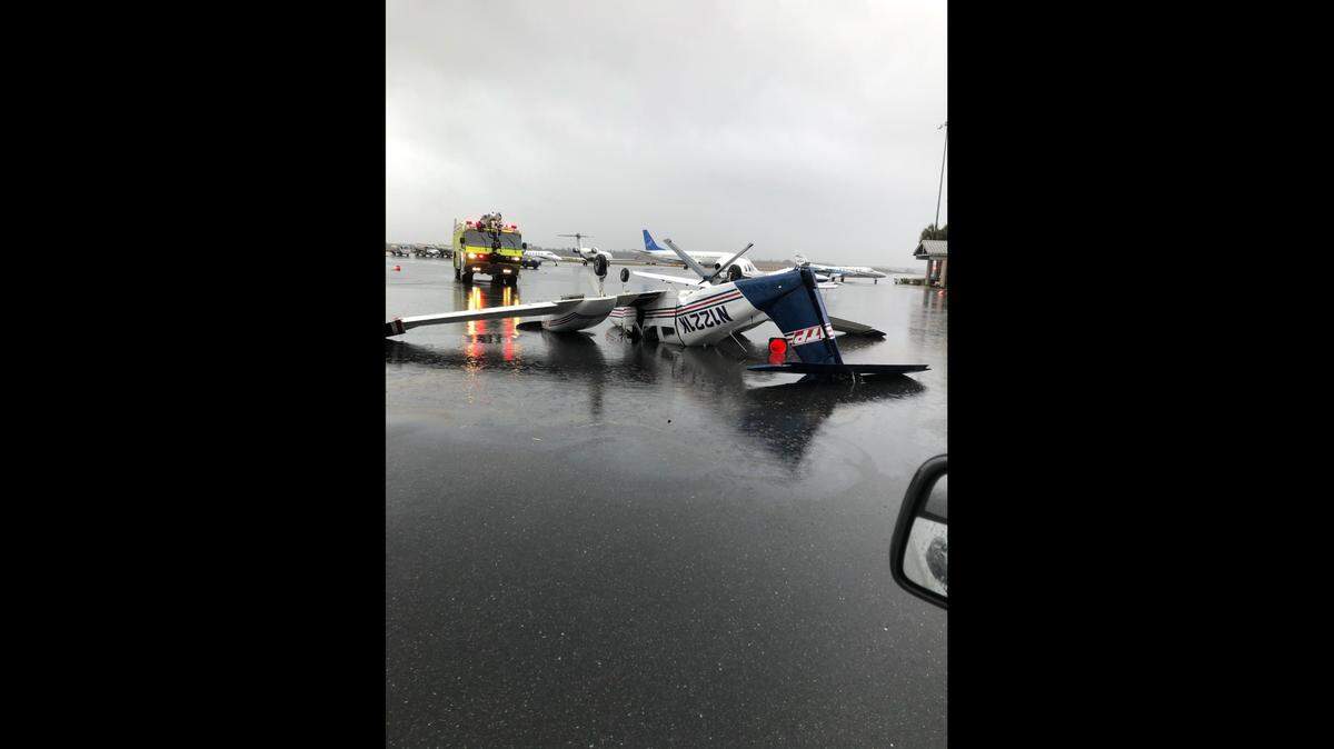 A Piper PA-44-180 plane at Tallahassee International Airport after a tornado blew through Wednesday