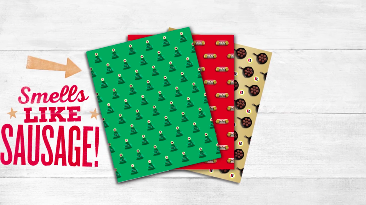 Jimmy Dean is offering sausage scented holiday gift wrap as part of its recipe gift exchange. The wrapping paper smells like sausage and you can get some by participating in the sausage recipe challenge.