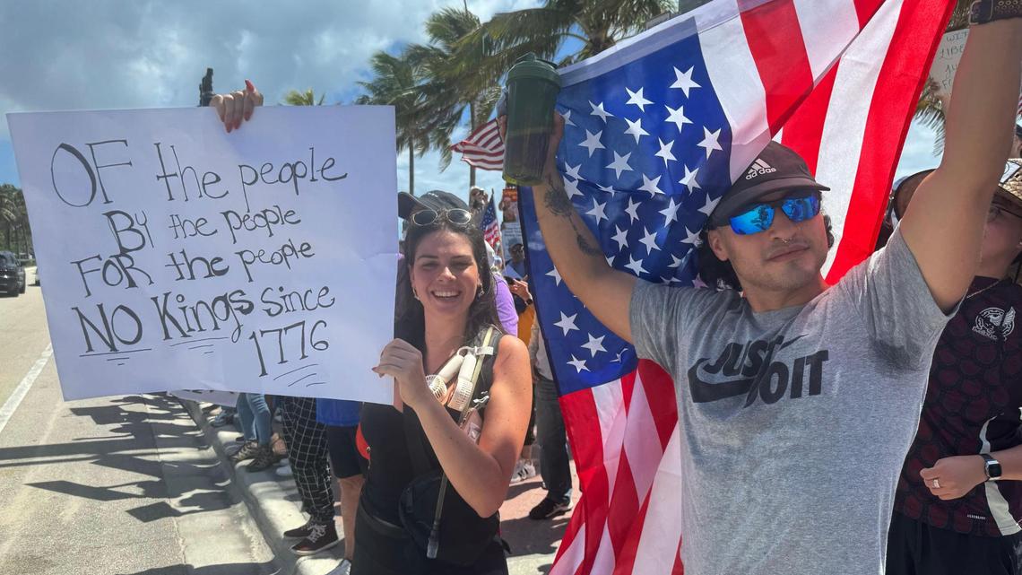 Fort Lauderdale, Florida, June 14, 2025 - People protest in Fort Lauderdale, Florida, during the ‘No Kings’ anti-Trump protests planned across South Florida.