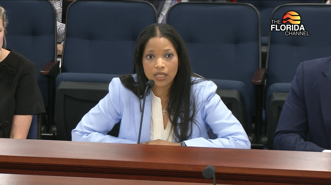 Agency for Health Care Administration Secretary Shevaun Harris answered questions from House lawmakers on April 9, 2025 about the first lady’s signature welfare initiative, Hope Florida.