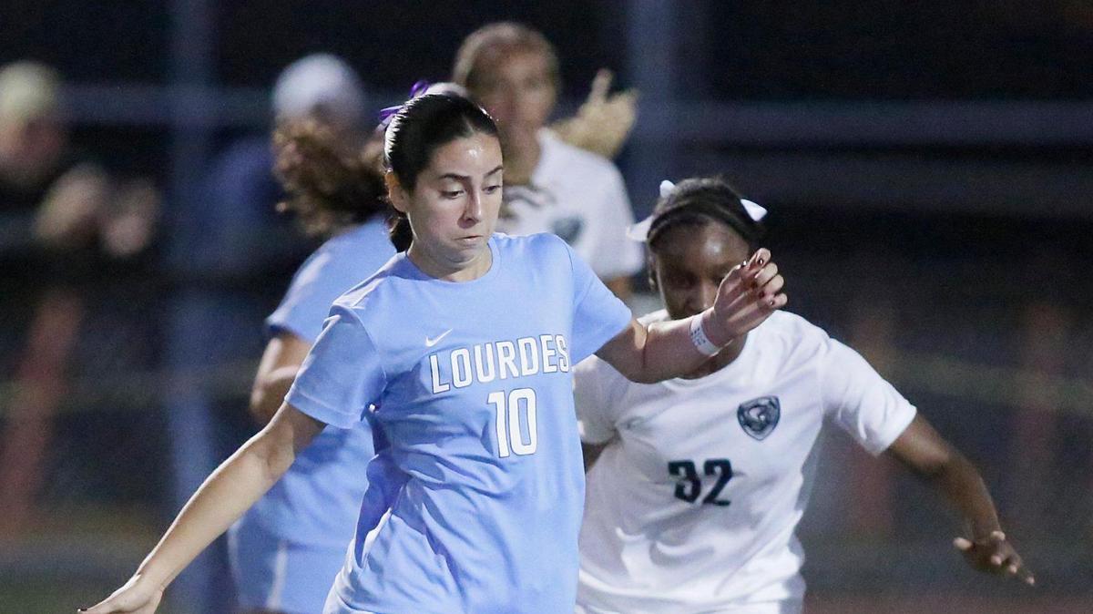 Lourdes Academy Bobcats Antonella Monsalve (10) plays against Archbishop McCarthy Mavericks during 2025 Region 4-5A Championship girls soccer match on Wednesday, February 12, 2025 at Columbus HS in Miami. Andrew Uloza / for Miami Herald