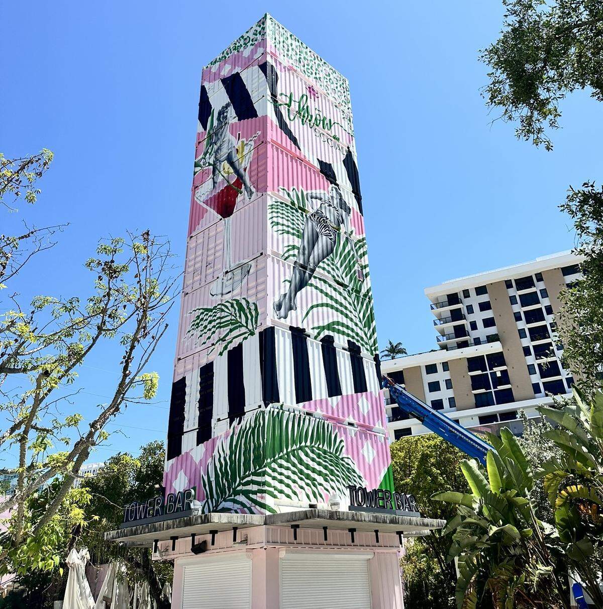 The distinctive Tower Bar at Throw Social Miami in Wynwood.