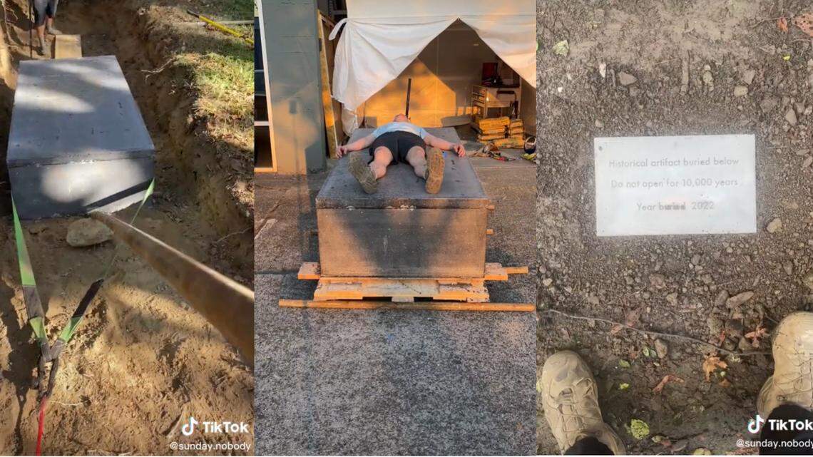 The hand-built tomb cost about $1,100 to make, the artist estimated.